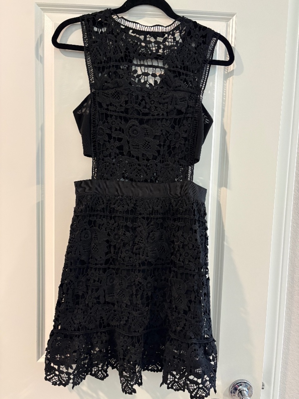 AQUA Black Mesh Lace Cut Out Cocktail Mini Dress Size M